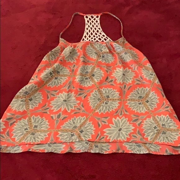 🛍 Collective Concepts orange Tangerine Floral Print summer top with detail back - Picture 1 of 3
